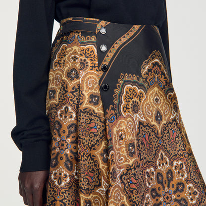 Portobello Asymmetrical scarf print skirt Black / Ocher
