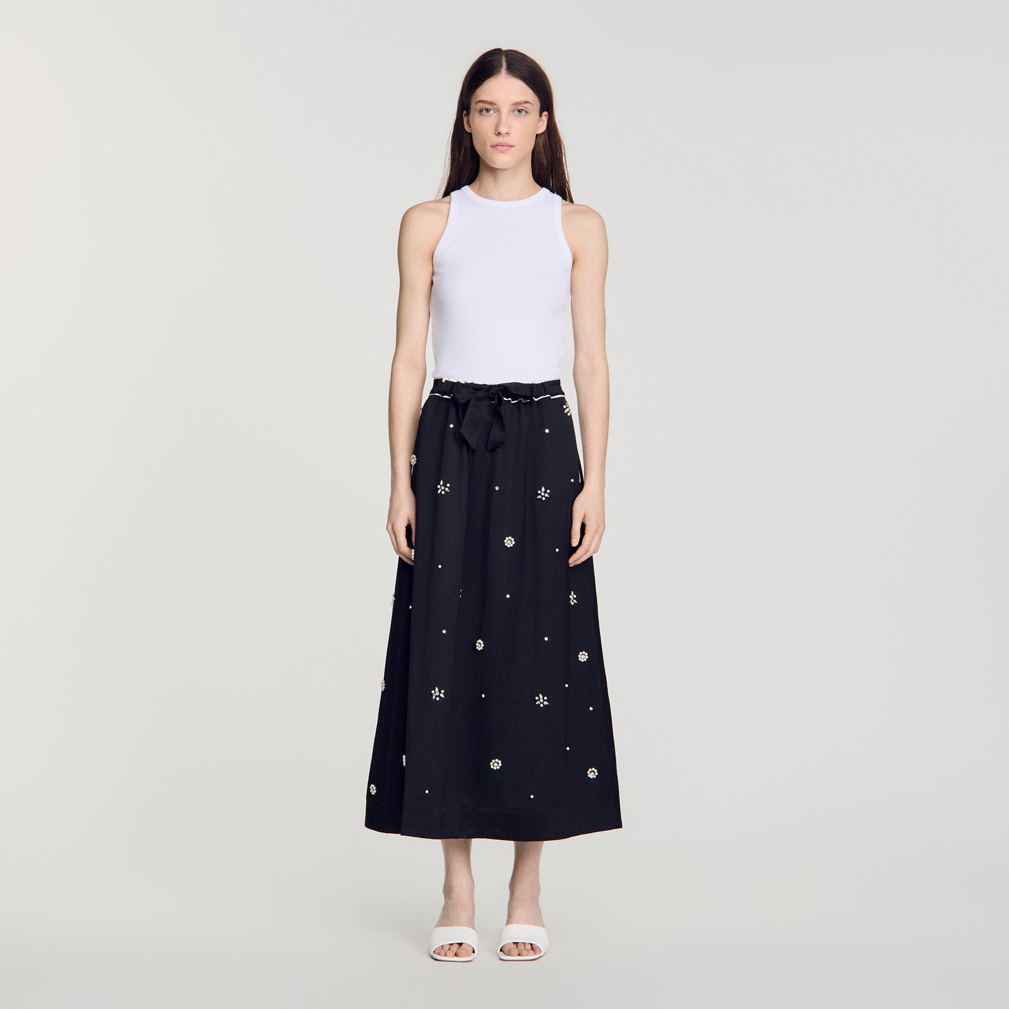 Sorela Rhinestone maxi skirt Black