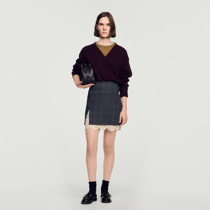 Poesa Short skirt with lace panel Grey