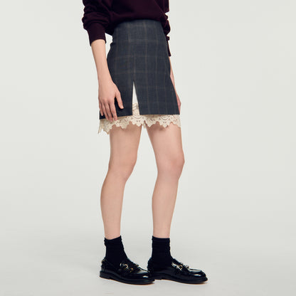 Poesa Short skirt with lace panel Grey