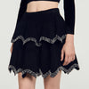 Perle Velvet Skater Skirt With Pearls Black