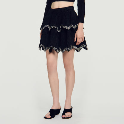Perle Velvet Skater Skirt With Pearls Black