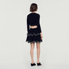 Perle Velvet Skater Skirt With Pearls Black