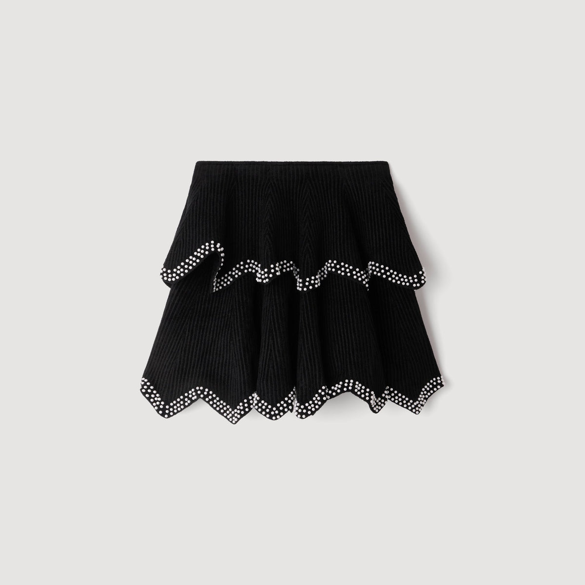 Perle Velvet Skater Skirt With Pearls Black