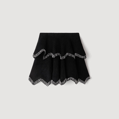 Perle Velvet Skater Skirt With Pearls Black