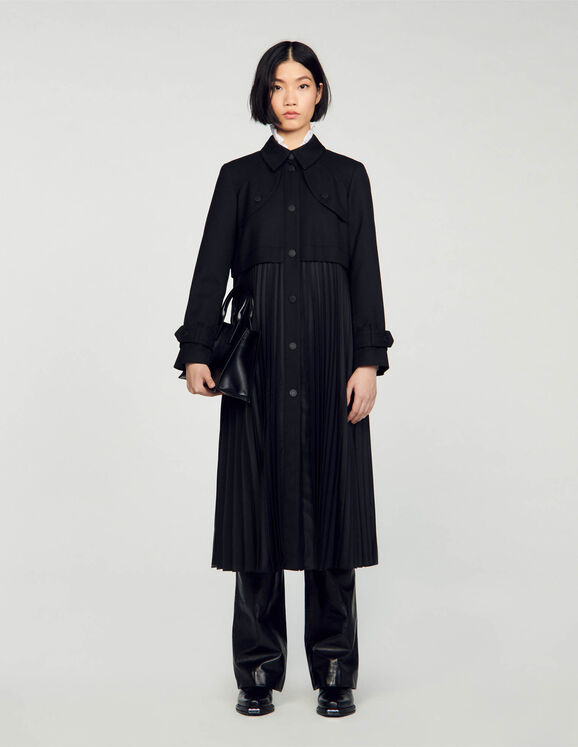 Pleated Trench Coat Black