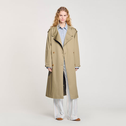 Pleated Trench Coat With Belt Olive Green