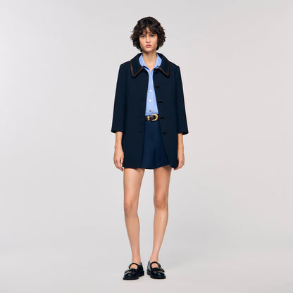 Mazaria Coat With Leather Stripes Navy Blue