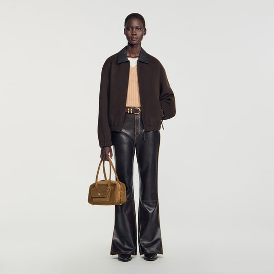 Nilo Double-faced leather collar jacket Black Brown