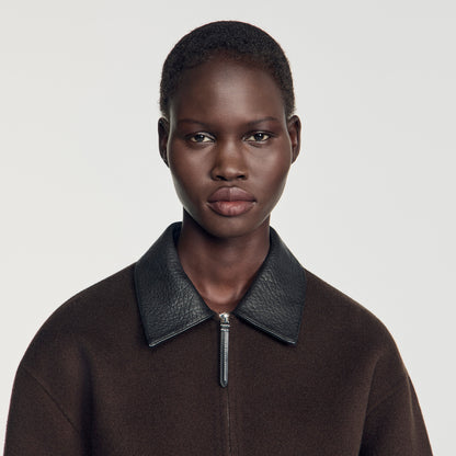 Nilo Double-faced leather collar jacket Black Brown