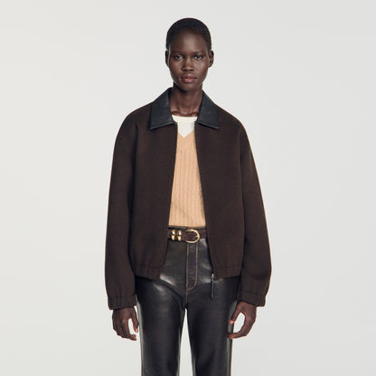Nilo Double-faced leather collar jacket Black Brown