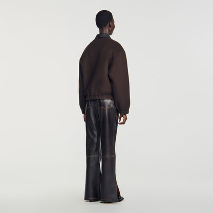 Nilo Double-faced leather collar jacket Black Brown