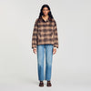 Mystic Check coat with leather collar Brown