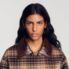 Mystic Check coat with leather collar Brown