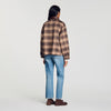 Mystic Check coat with leather collar Brown