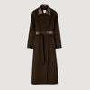 Emilien Long Wool And Leather Coat Brown