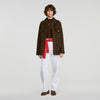 Gery Double-faced coat, leather collar Brown
