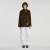 Gery Double-faced coat, leather collar Brown
