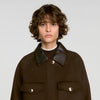 Gery Double-faced coat, leather collar Brown