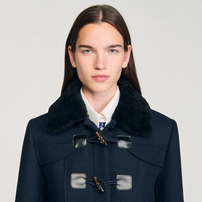 Seane Long Coat With Velvet Collar Navy Blue