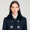 Seane Long Coat With Velvet Collar Navy Blue