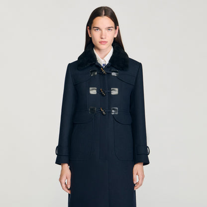 Seane Long Coat With Velvet Collar Navy Blue