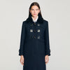 Seane Long Coat With Velvet Collar Navy Blue