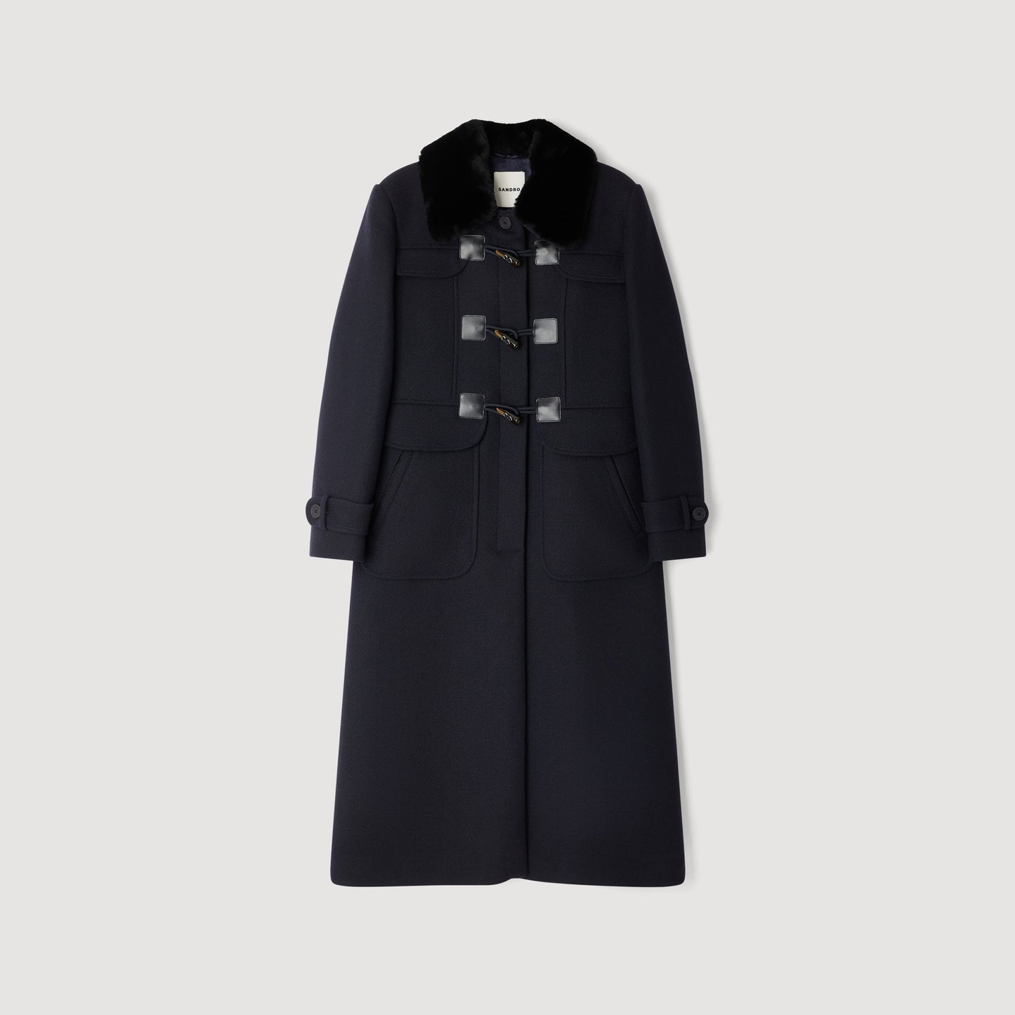 Seane Long Coat With Velvet Collar Navy Blue