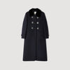 Seane Long Coat With Velvet Collar Navy Blue