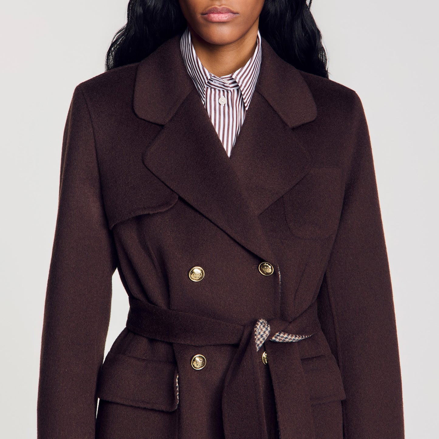Dorel Double-faced check coat Brown