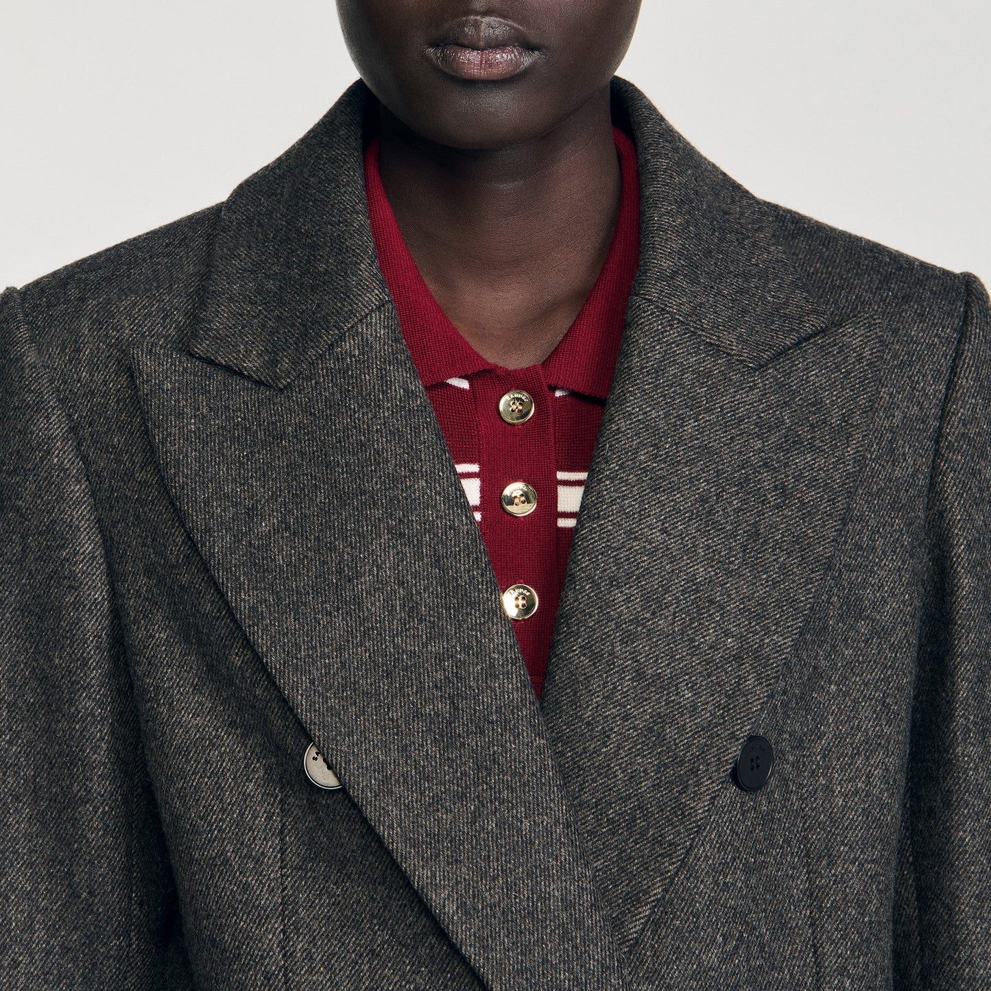 Aelis Fitted Double-Breasted Coat Dark Grey