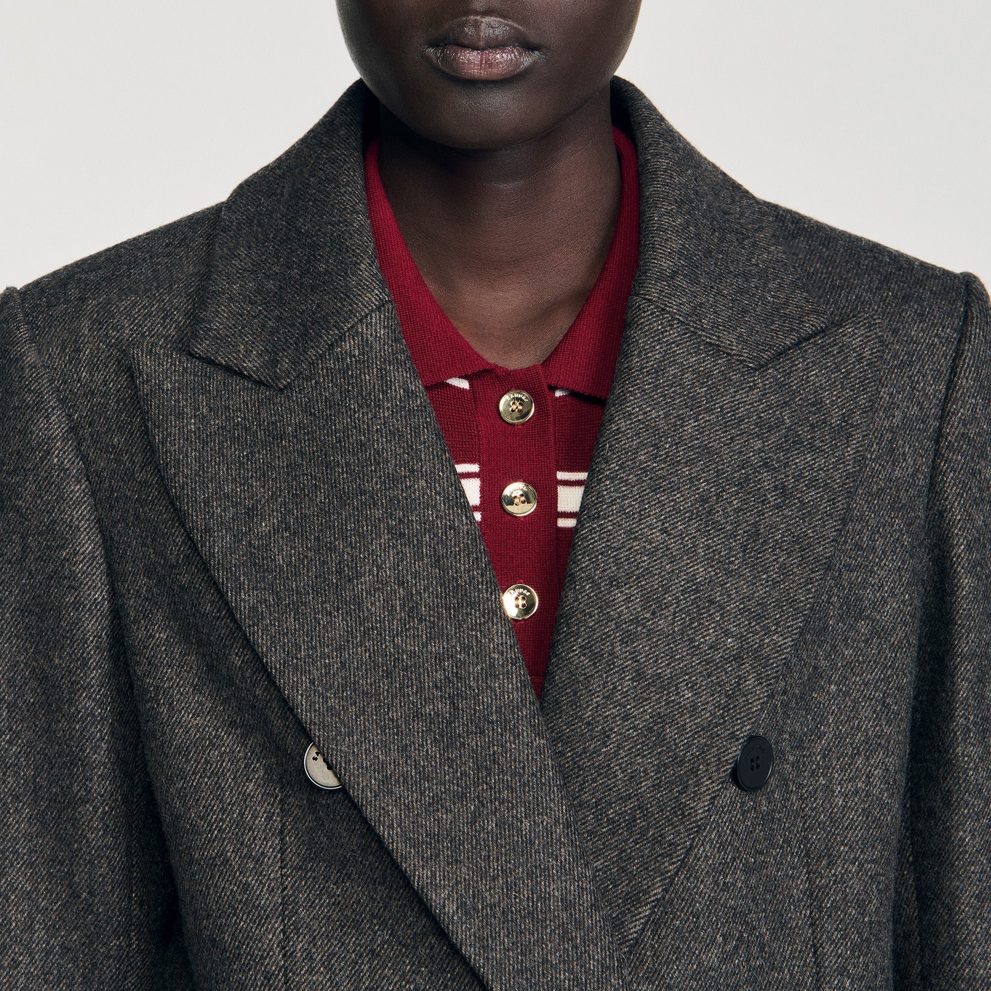 Aelis Fitted Double-Breasted Coat Dark Grey