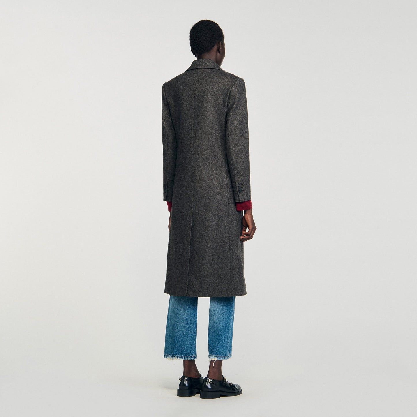Aelis Fitted Double-Breasted Coat Dark Grey