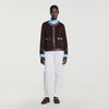Greenwich Short coat with leather details Brown