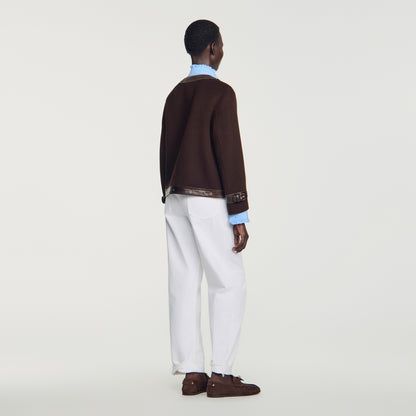 Greenwich Short coat with leather details Brown