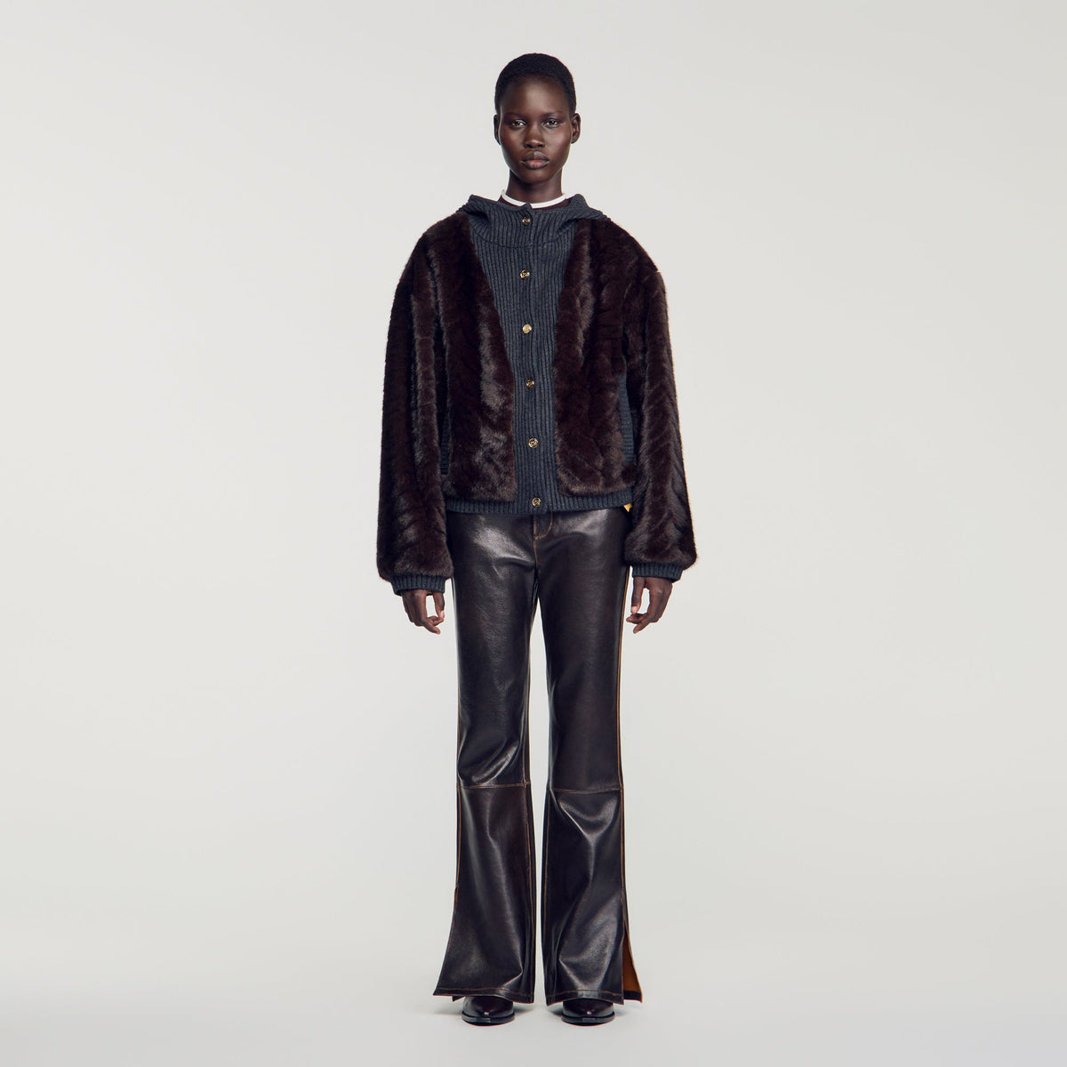 Theodore Faux Fur And Knit Jacket Brown