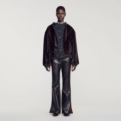 Theodore Faux Fur And Knit Jacket Brown