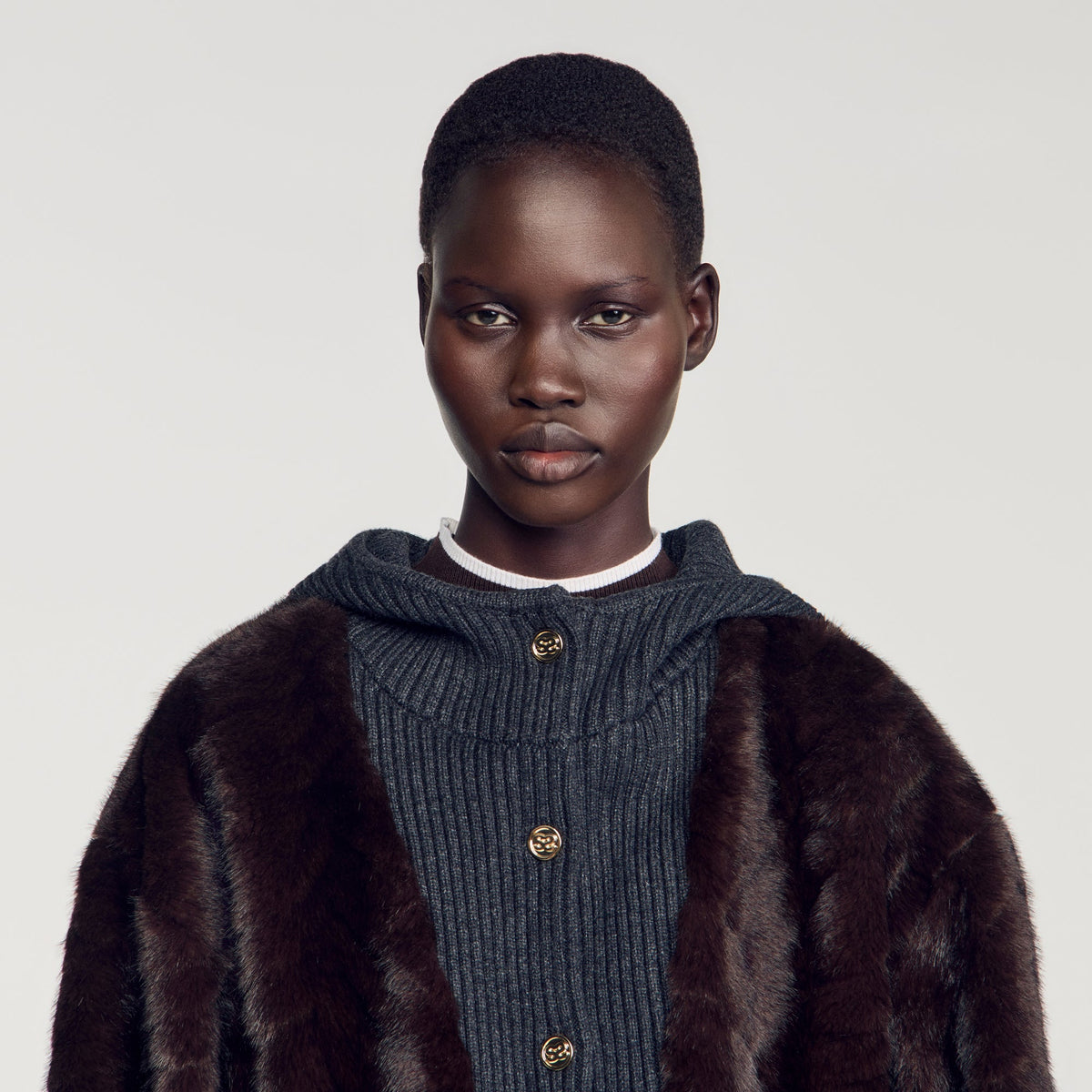Theodore Faux Fur And Knit Jacket Brown