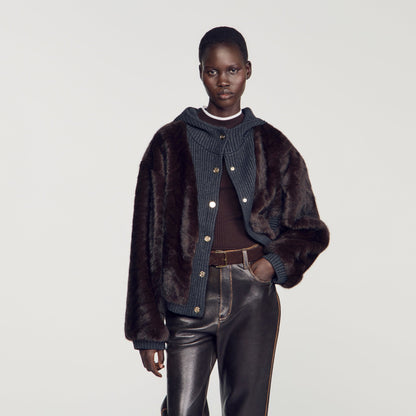Theodore Faux Fur And Knit Jacket Brown