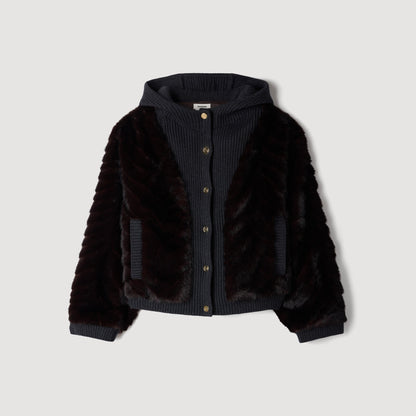 Theodore Faux Fur And Knit Jacket Brown