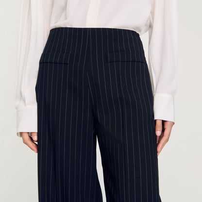Chalk-Striped Straight-Leg Trousers Black