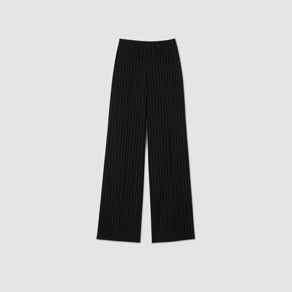 Chalk-Striped Straight-Leg Trousers Black