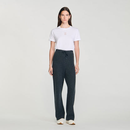 Vadim Knit Rhinestone-Covered Trousers Charcoal Grey