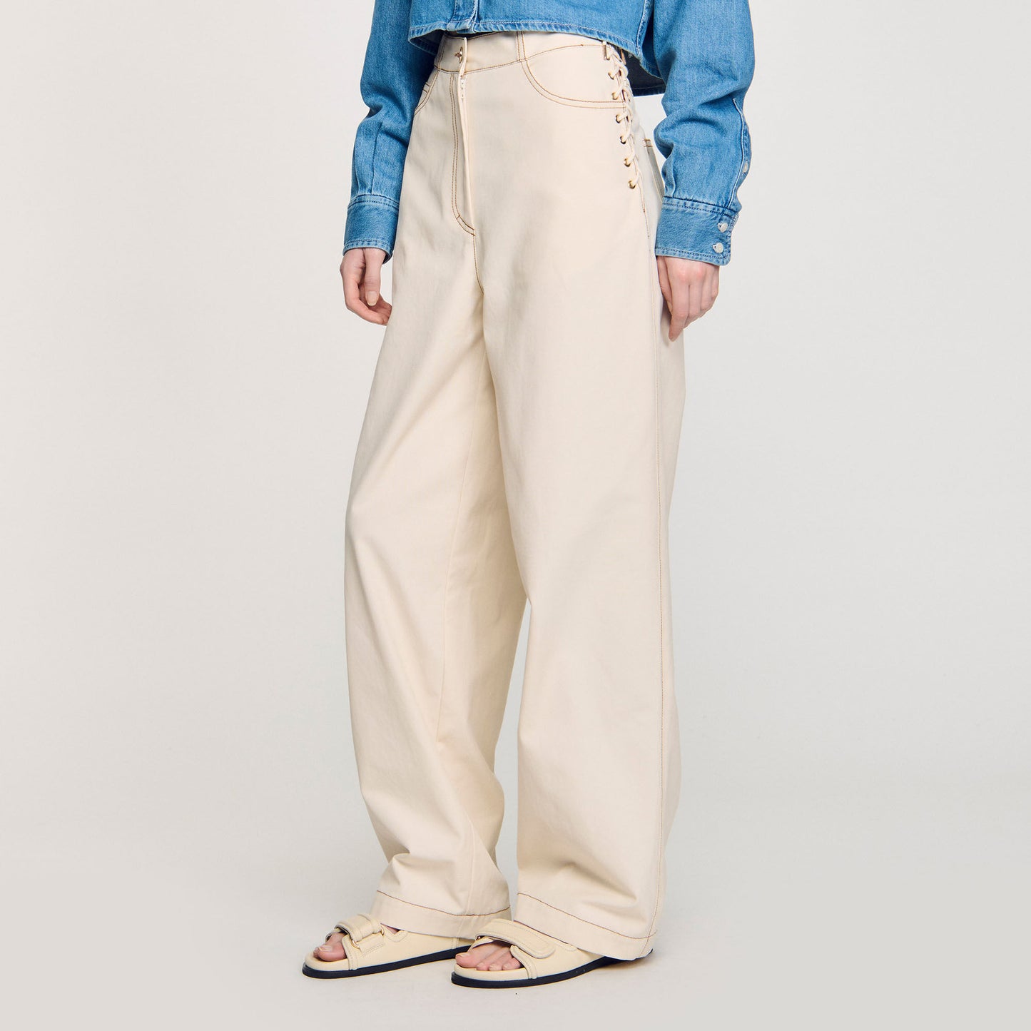 Leon Lace-Up Jeans Sand Sand