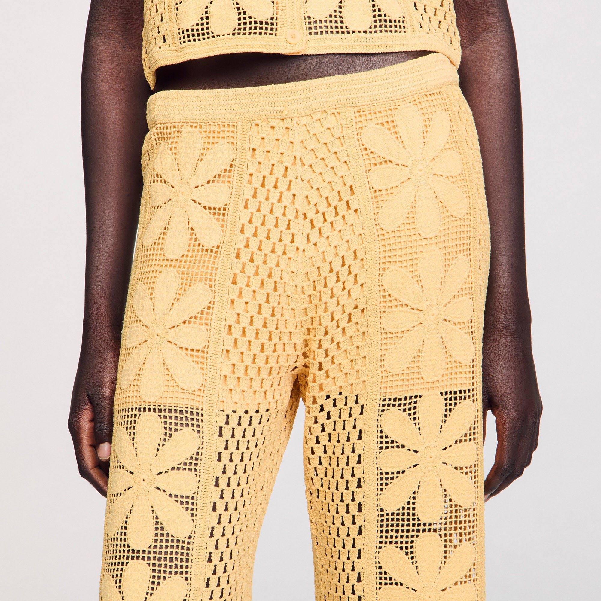 Loupie Crochet Straight-Leg Trousers Yellow