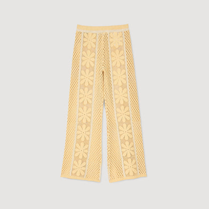 Loupie Crochet Straight-Leg Trousers Yellow