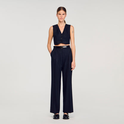 Pernault Rhinestone Striped Trousers Navy Blue