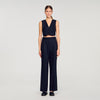 Pernault Rhinestone Striped Trousers Navy Blue
