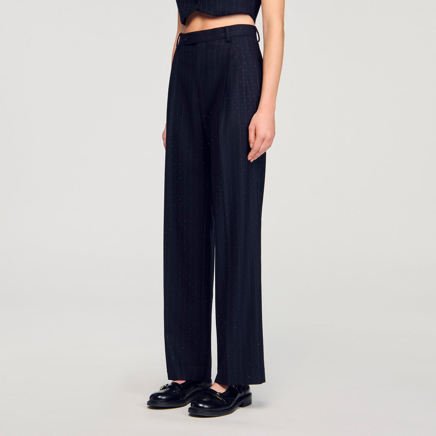 Pernault Rhinestone Striped Trousers Navy Blue