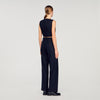 Pernault Rhinestone Striped Trousers Navy Blue